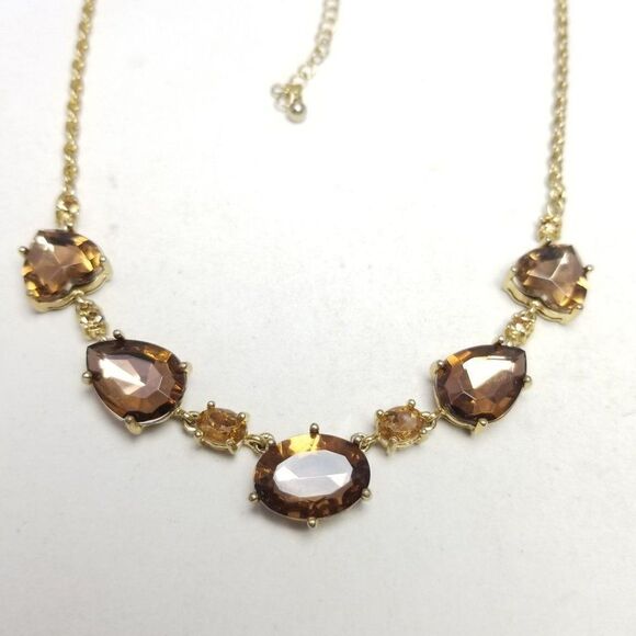 Vintage Brown Rhinestone Collar Necklace, Gold Tone Setting, Adjustable Length - Picture 2 of 7